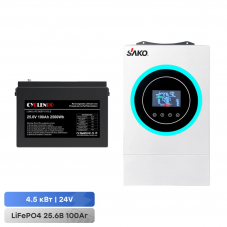 Комплект резервного питания Sako Sunon V 4.5kVA/4.2kW 24V +120A MPPT и АКБ 25.6В 100Аг Cyclen 25.6V 100AH LiFePo4